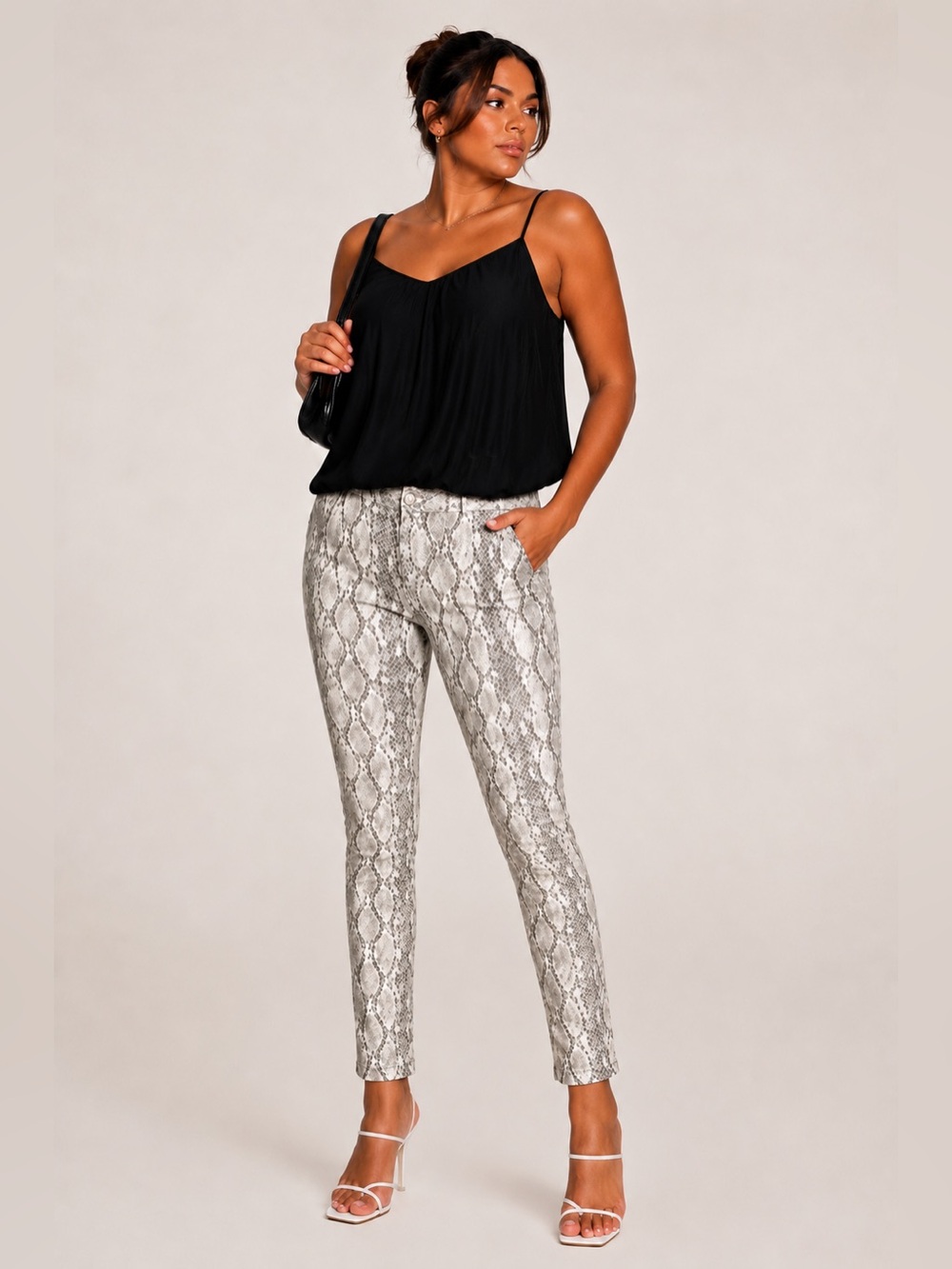 NYDJ Ami Skinny Snake Print Jeans Womens Size 14 Lift Tuck Technology Gray White